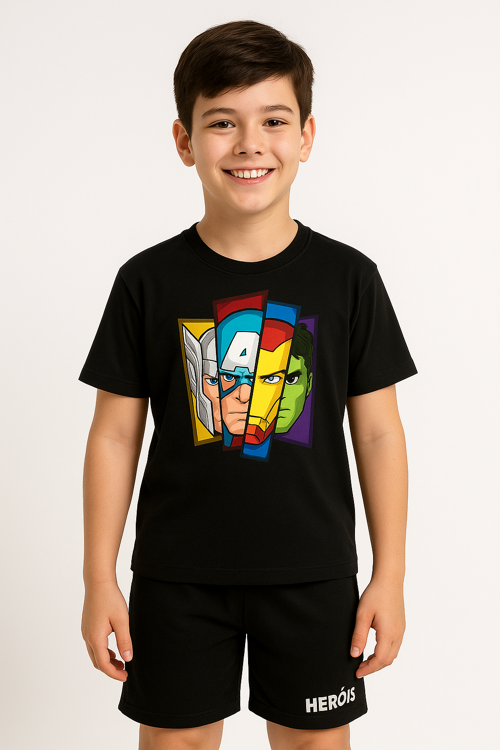 Conjunto Super Heróis Marvel Preto – Camiseta + Short
