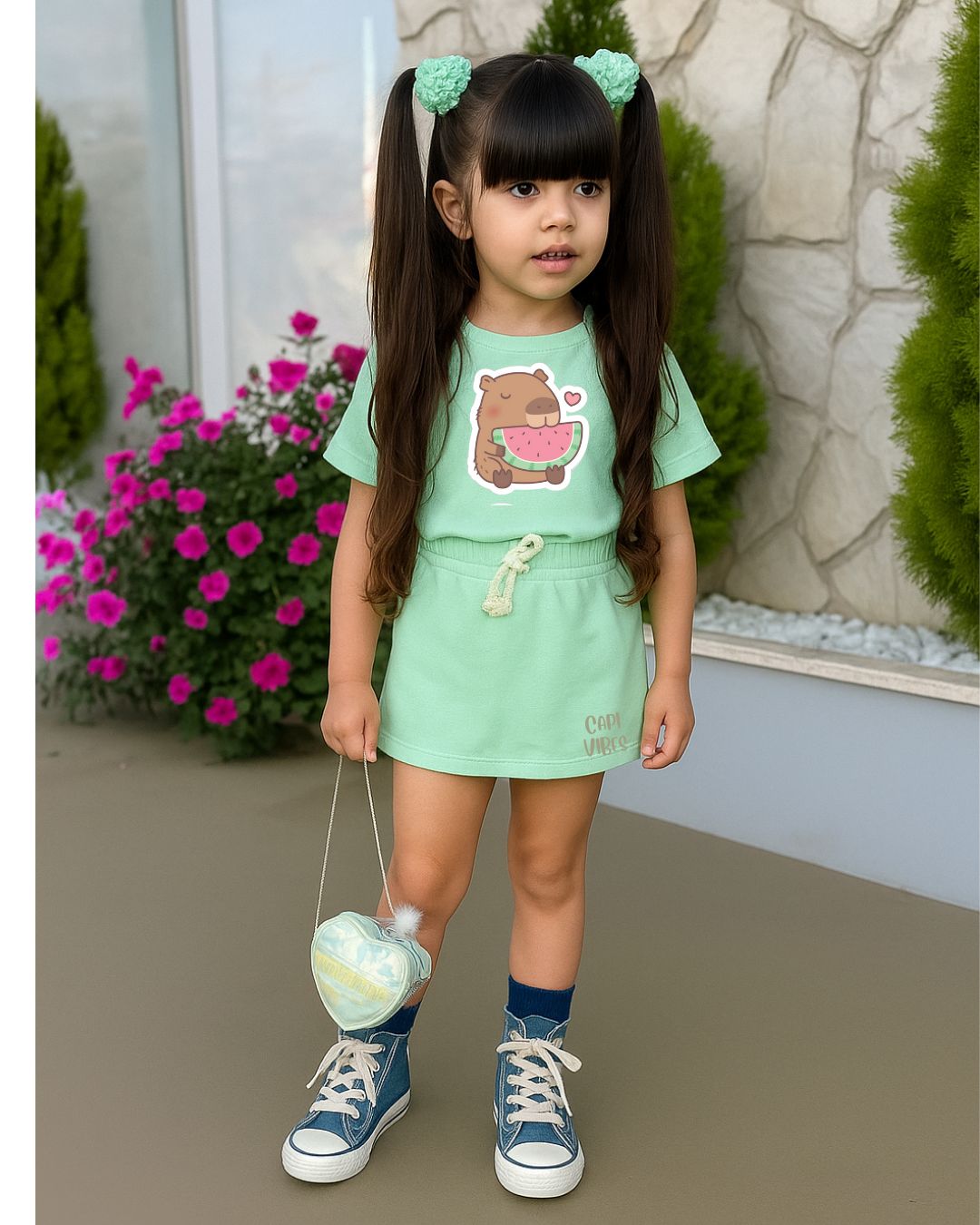 Conjunto Capivara cor Verde – Camiseta + Short/Saia