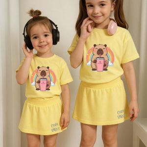 Conjunto Capivara cor Amarelo – Camiseta + Short/Saia