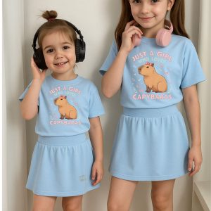 Conjunto Capivara cor Azul – Camiseta + Short/Saia