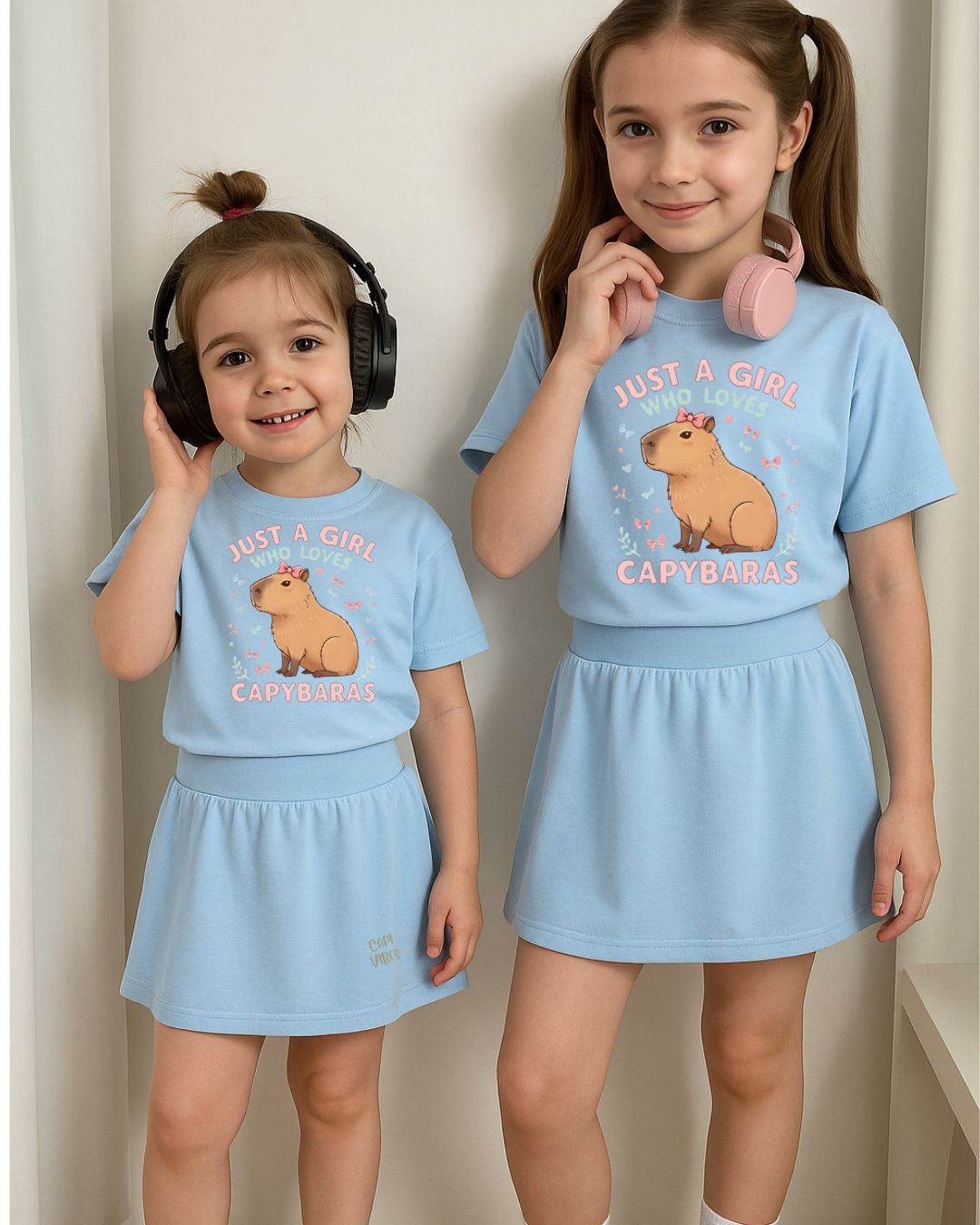Conjunto Capivara cor Azul – Camiseta + Short/Saia