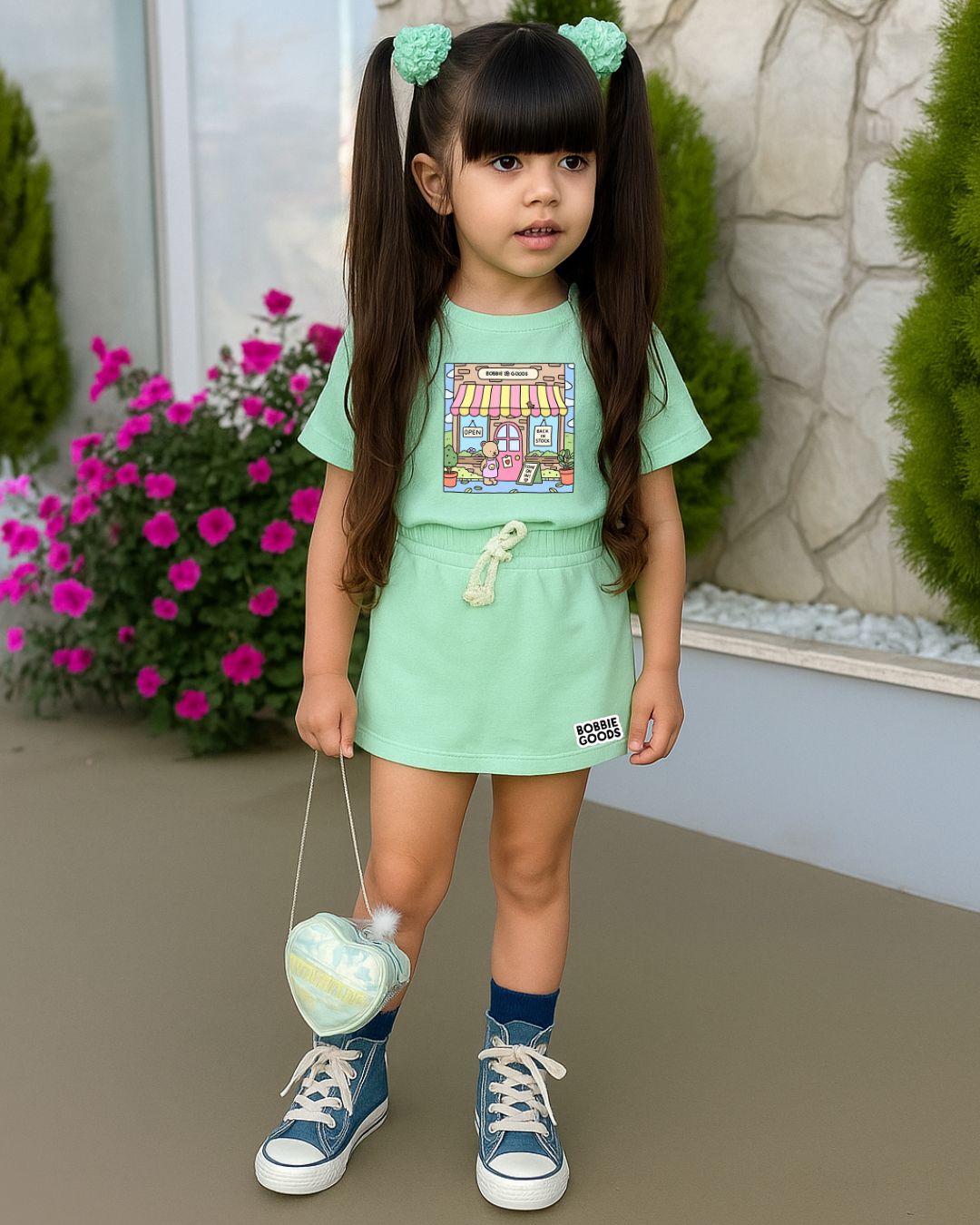 Conjunto Bobbie Goods Verde – Camiseta + Short/Saia