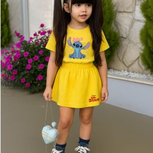 Conjunto Stitch Amarelo – Camiseta + Short/Saia