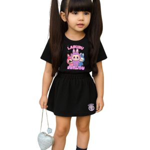 Conjunto Labubu Preto – Camiseta + Short/Saia