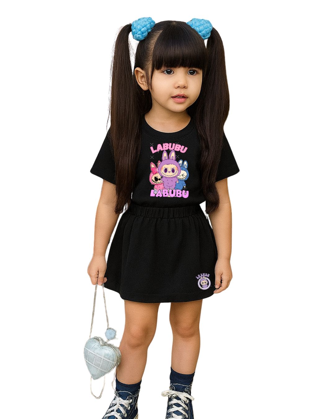 Conjunto Labubu Preto – Camiseta + Short/Saia