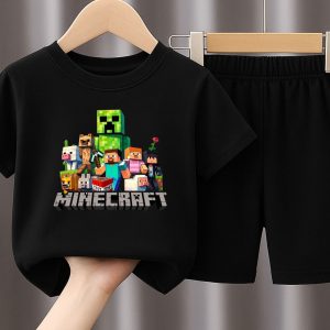 Conjunto Minecraft Preto – Camiseta + Short