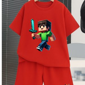Conjunto Minecraft Vermelho – Camiseta + Short