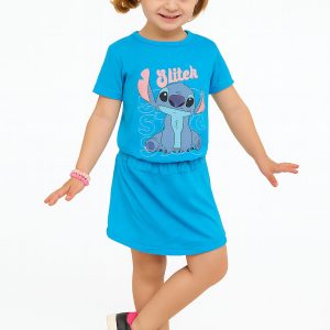 Conjunto Stitch Turquesa – Camiseta + Short/Saia
