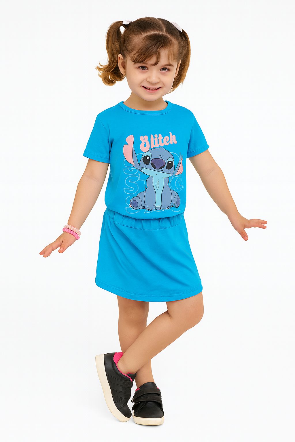 Conjunto Stitch Turquesa – Camiseta + Short/Saia