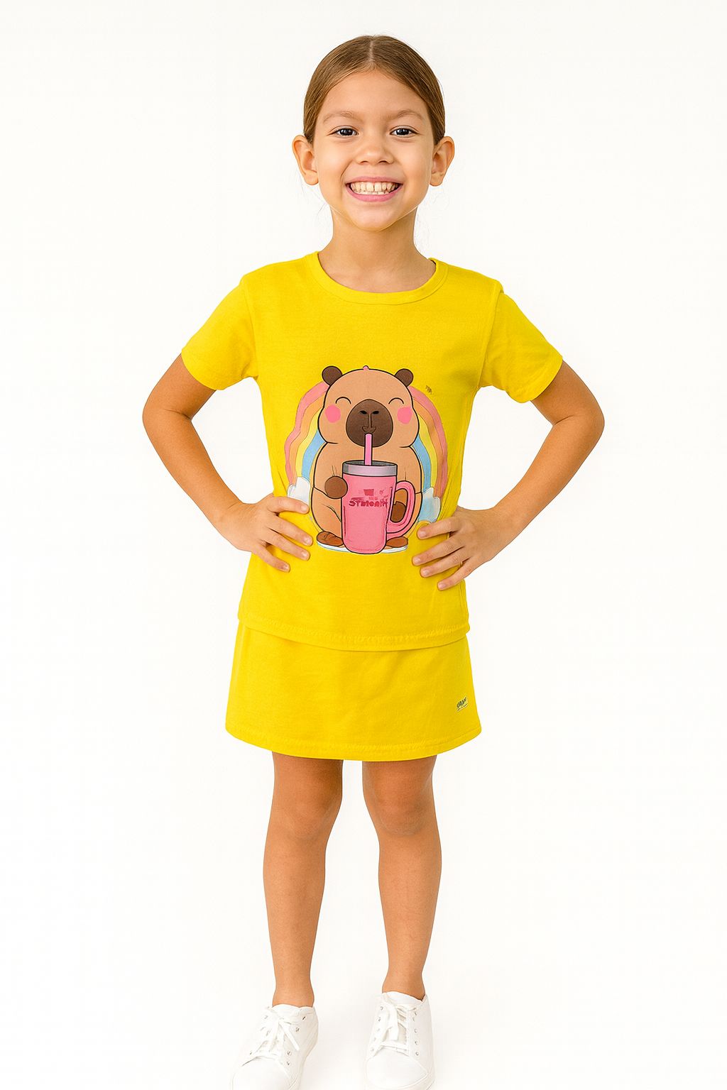 Conjunto Capivara cor Amarelo – Camiseta + Short/Saia - Imagem 2