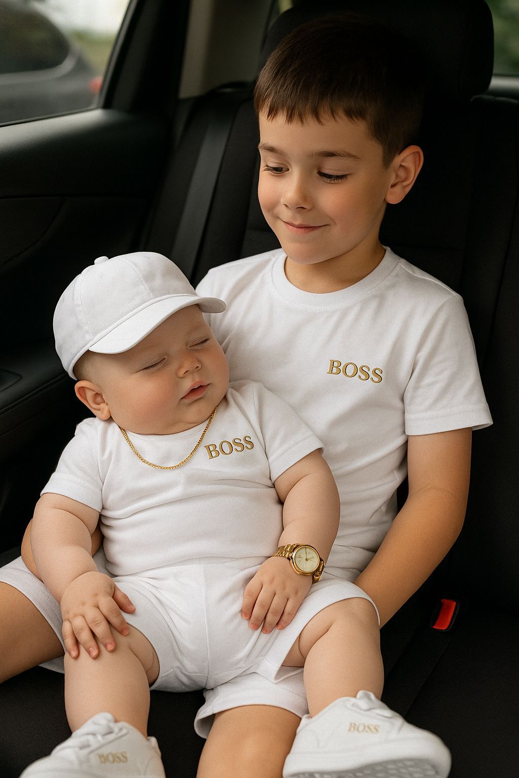 Conjunto Infantil Branco Boss – Estilo e Elegância para Meninos